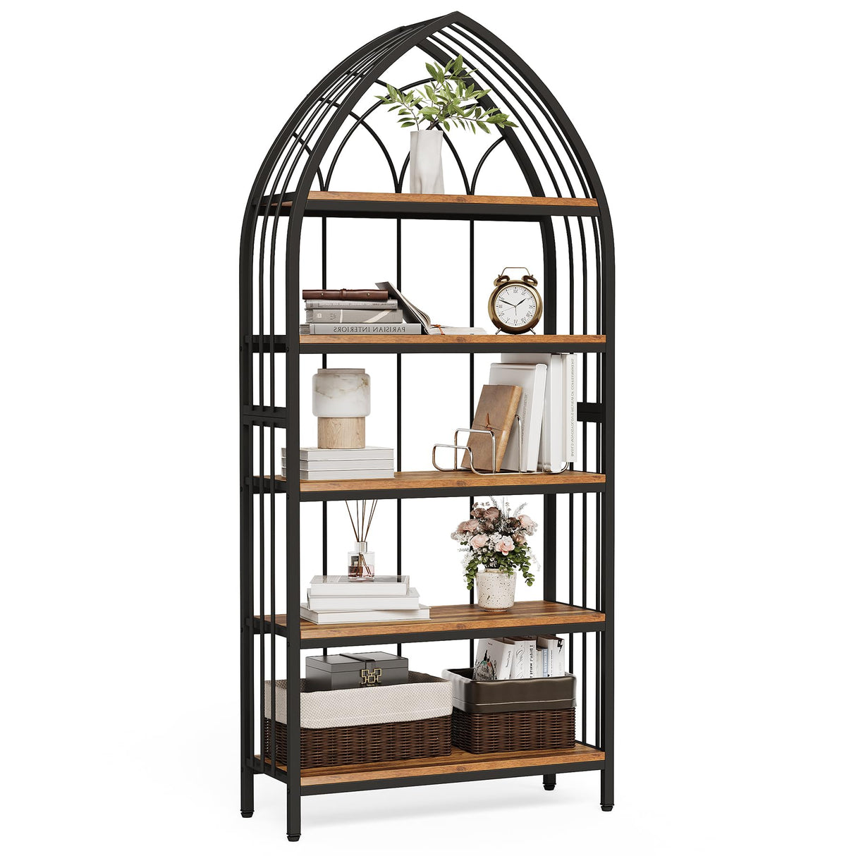 LITTLE TREE 74.8" Tall Bookshelf, 5-Tier Heavy Duty Metal Rack, Large Load-Bearing Capacity, Versatile Shelf for Living Room, Kitchen, Bedroom, Bathroom, Study LITTLE TREE