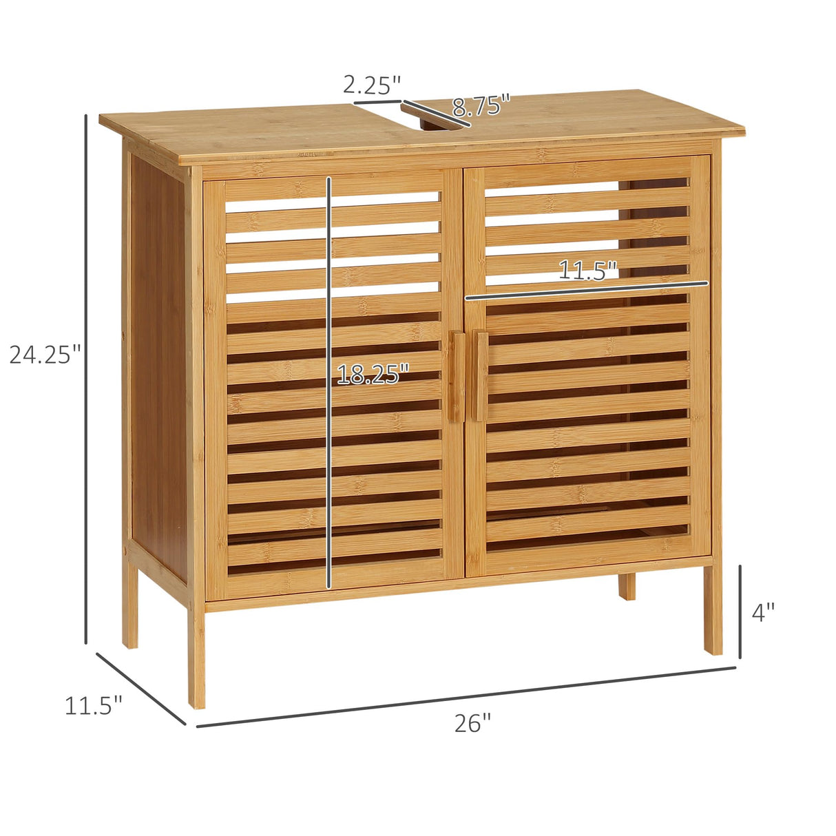 kleankin Under Sink Cabinet, Bamboo Bathroom Vanity Cabinet with 2 Slat Doors, Freestanding Bathroom Sink Cabinet, Natural kleankin