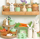 2 Tiered Tray Wooden Serving Stand by Felt Creative Home Goods. Small Beaded Tray for Home Decor Display Farmhouse Country Decoration Kitchen or Dining. Includes 3 Finial Custom Handles (Brown) Felt Creative Home Goods