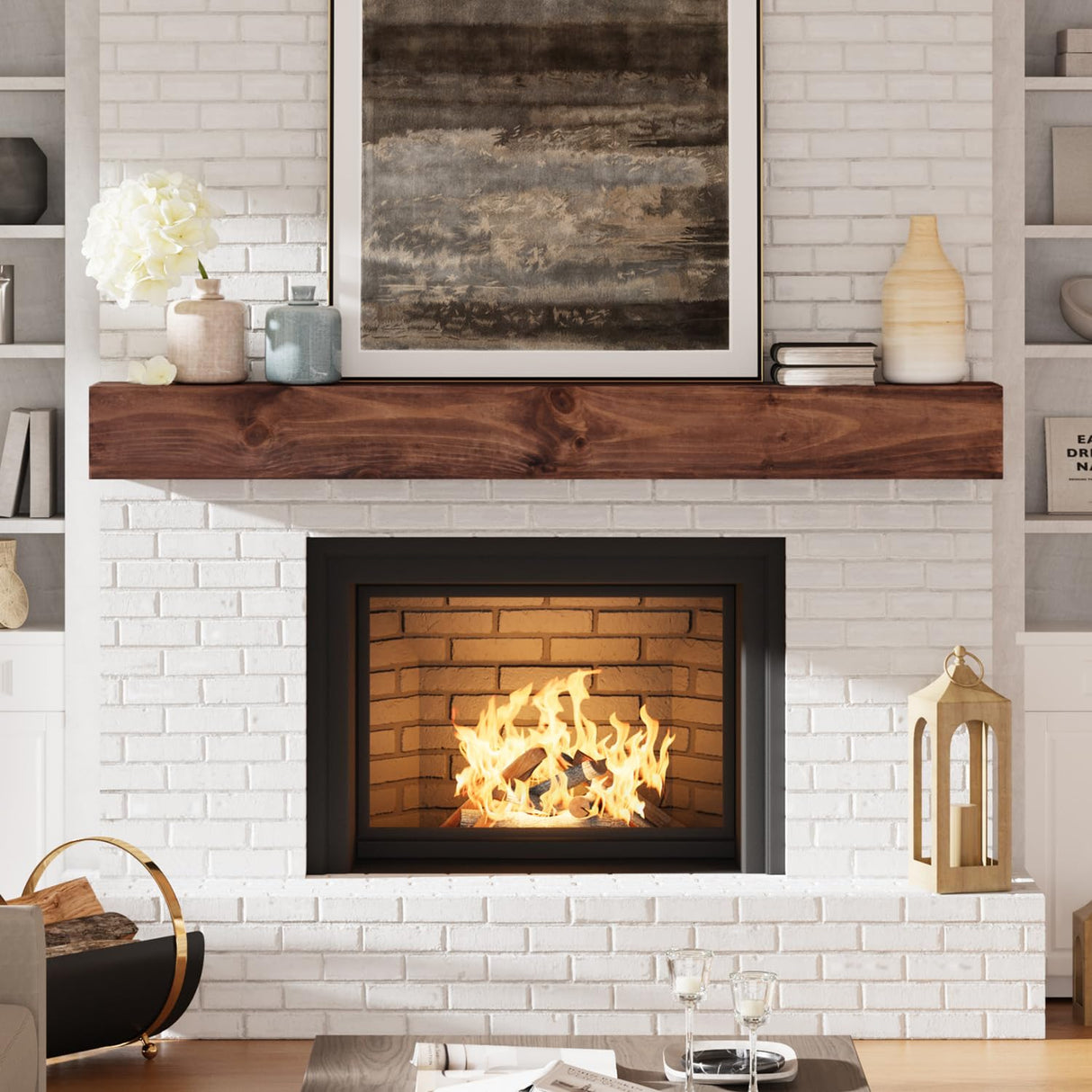 Eshoma Fireplace Mantel, 72 in Handcrafted Mantel Shelf for Over Fireplace, Wood Mantel with Invisible Heavy Duty Wood Bracket, Floating Mantel Shelf, Brown Eshoma