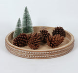 Carah & Cossh Round Wooden Serving Tray, Whitewashed Round Decorative Wood Tray, Round Farmhouse Rustic Decorative Tray, Perfect for Storage and Display (Brown) Carah & Cossh