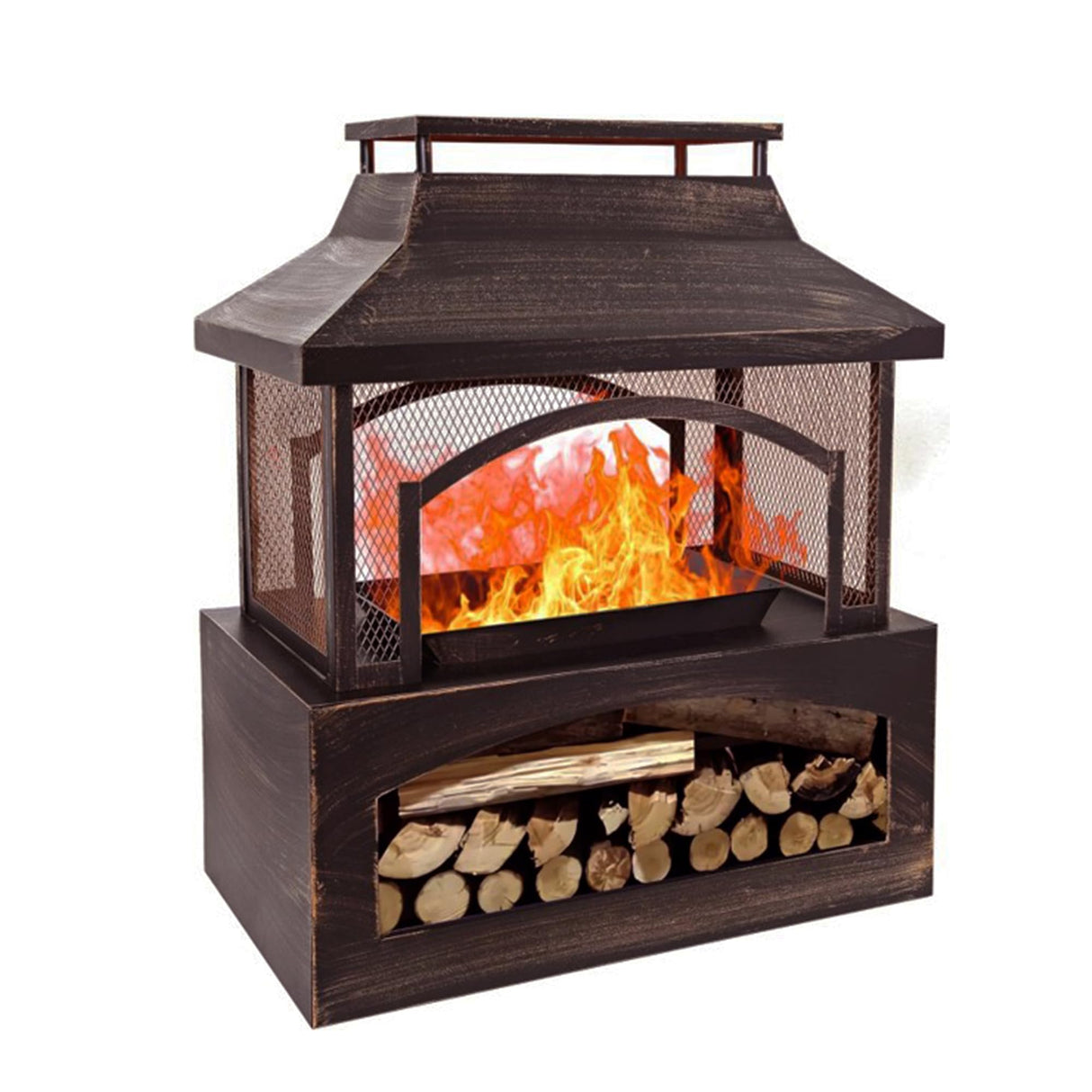 Red Mountain Valley 37in Outdoor Wood Burning Fireplace,2-in-1 Large Fire Pit with Log Grate and Poker for Outside,Outdoor Chimney Fireplace with Firewood Racks Storage for Patio, Garden and Backyard RED MOUNTAIN VALLLEY