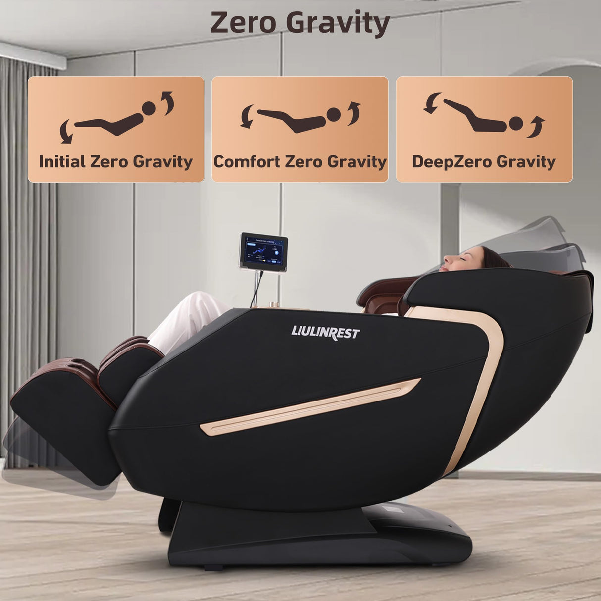 LIULINREST 2025 4D Massage Chair Full Body, Zero Gravity Massage Chair with SL-Track & Heating, Massage Shiatsu Recliner Chair with Smart Voice Control, Touchable Screen, Airbags, Foot Rollers (Brown) LIULINREST