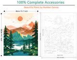 Yunnuo Landscape Paint by Numbers Kit for Adults Beginner, Sun & Mountain Paint by Number Canvas,Acrylic Abstract Paint with Numbers for with 3 Pcs Paintbrushes Home Wall Decor Gift (16 x 20 in) Yunnuo