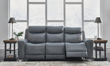 Signature Design by Ashley Mindanao Contemporary Leather Match Upholstered Power Reclining Sofa with Adjustable Headrest and USB Ports, Gray Signature Design by Ashley