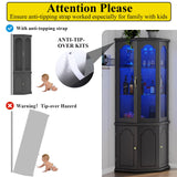 Gyfimoie Corner Bar Cabinet w/LED Lights, Tall Modern Wine Cabinet with Tempered Glass Door & Adjustable Shelves, Home Bar Liquor Storage Cabinet with Glass Rack for Living Room, Dining Room (Black) Gyfimoie
