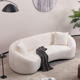Minimalist Curved Sofa 3 Seater Boucle Teddy Velvet Fabric Upholstered Sofa, Tight Curved Back Velvet Cloud Sofa for Living Room Apartment Office (White+Teddy) mr.waiba