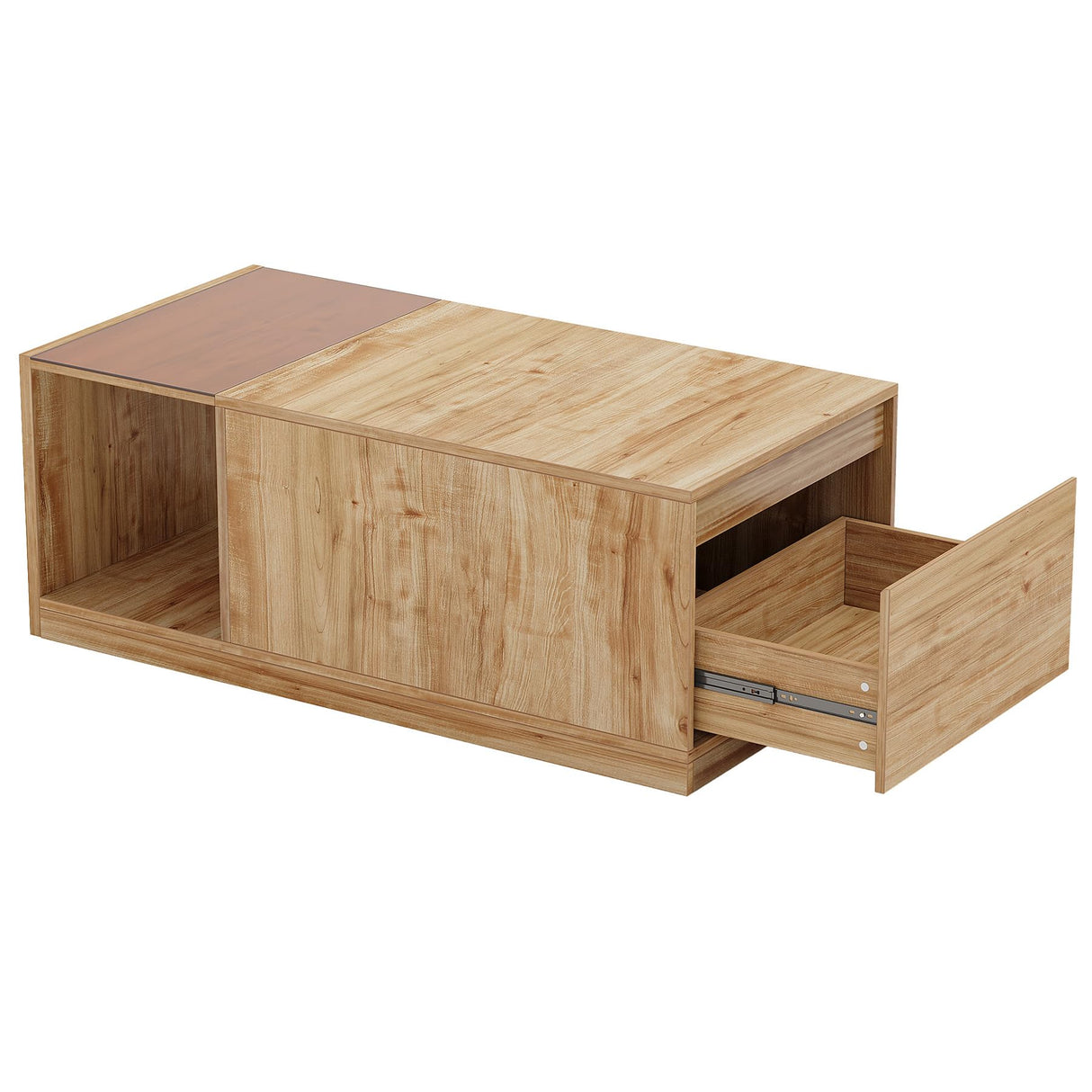 Tribesigns 47.24-Inch Coffee Table with Drawer & Storage Shelf, Farmhouse Coffee Table with Tawny Glass, Wood Center Table for Living Room, Modern Home Furniture, Brown & Tawny Tribesigns