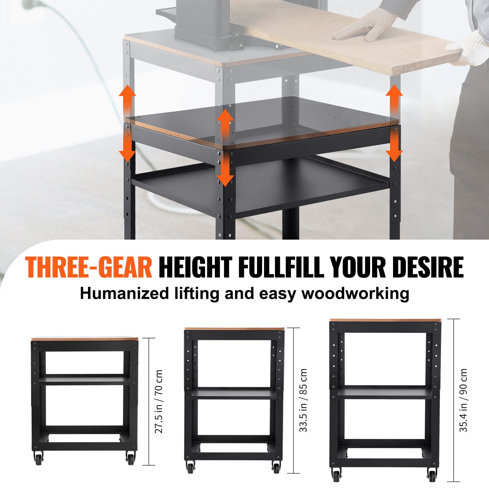 VEVOR Planer Stand, 100 lbs / 45 kg heavy loads, Three-Gear Height Adjustable Thickness Planer Table,with 4 Stable Casters & Storage Space, for most planers, saws, bench-top machines, power t - WoodArtSupply