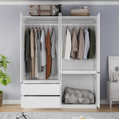 Bobve Bedroom Armoire Wardrobe Closet, Wardrobe Closet Cabinet with 2 Drawers, Wood Wardrobe Closet with 4 Doors, Wardrobe Storage Cabinet with Shelves & Hanging Rod,White(63" L x 20.39" W x  - WoodArtSupply