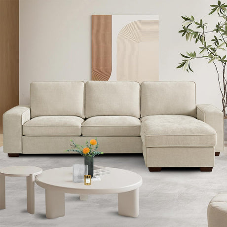 PARKOL 99" L-Shaped Sectional Couch with Storage, Sofa with Reversible Chaise, USB Type-C Charging, Chenille Fabric, Removable Cushion Covers, for Small Space, Apartment, Living Room, Beige PARKOL