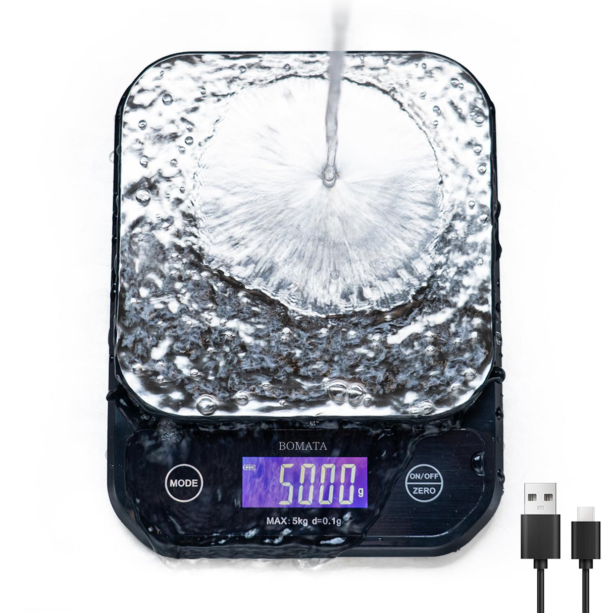 BOMATA Waterproof Kitchen Scale, 0.1g/0.01oz High Precision, 5kg/11lb, Washable, USB Rechargeable, Digital Scale for Food,Cooking, Baking, Weight Loss BOMATA