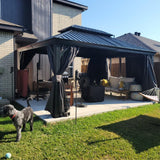 Domi 12' X 16' Hardtop Gazebo Outdoor Metal Gazebo with Galvanized Steel Double Roof Canopy, Aluminum Frame, Curtains and Netting for Patio, Deck, Garden, Grey domi outdoor living