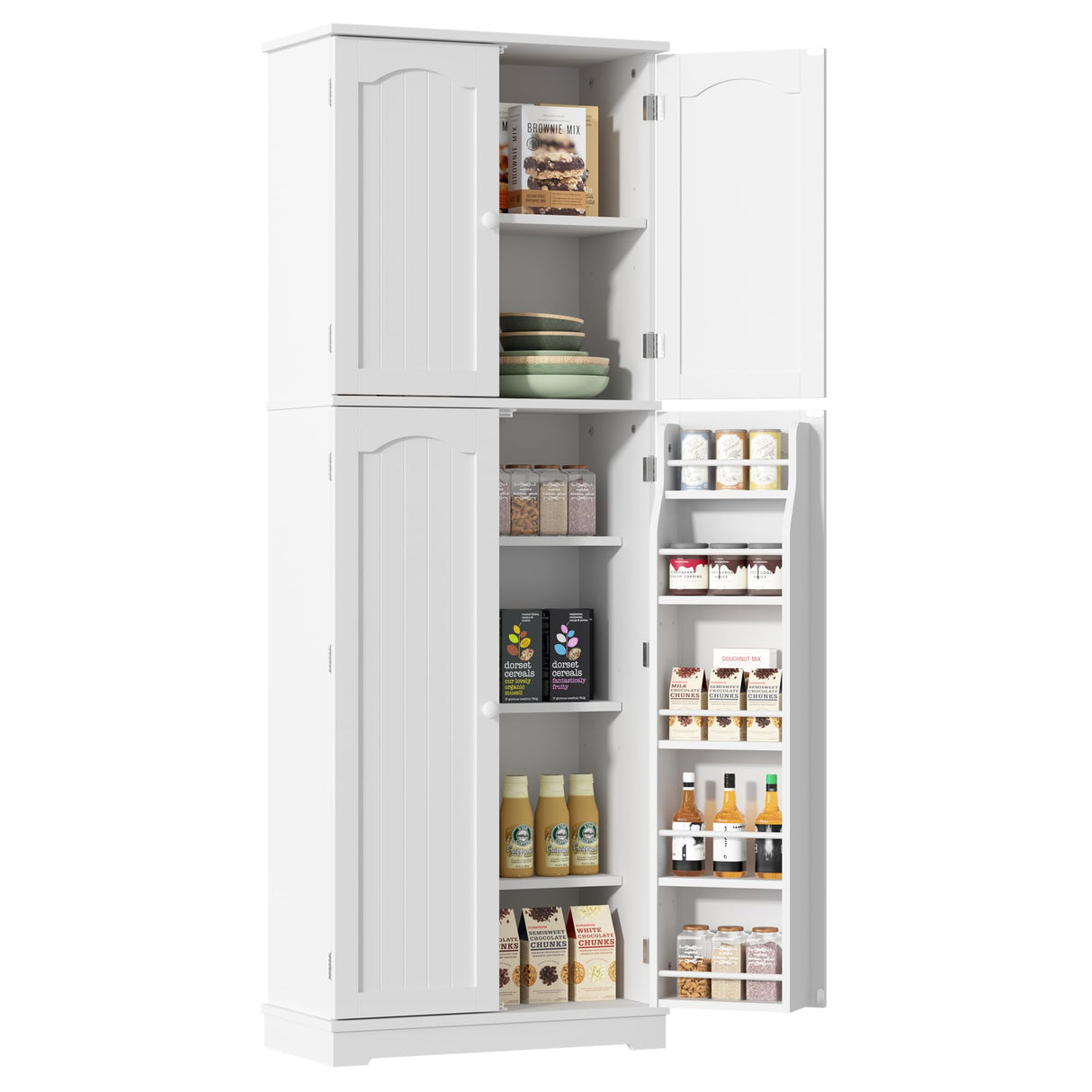 Yusong 64'' Kitchen Storage Cabinet, Tall Pantry Storage Cabinet with Doors and Shelves, Food Free Standing Pantry for Kitchen Dining Living Room, White Yusong