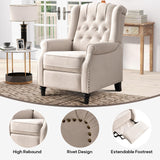 IOMOR Push Back Recliner Chair Fabric Lounge Armchair Pushback Recliner with Rivet Decoration Wingback Single Sofa Chair with Padded Seat for Living Room, Bedroom Set of 2, Beige IOMOR