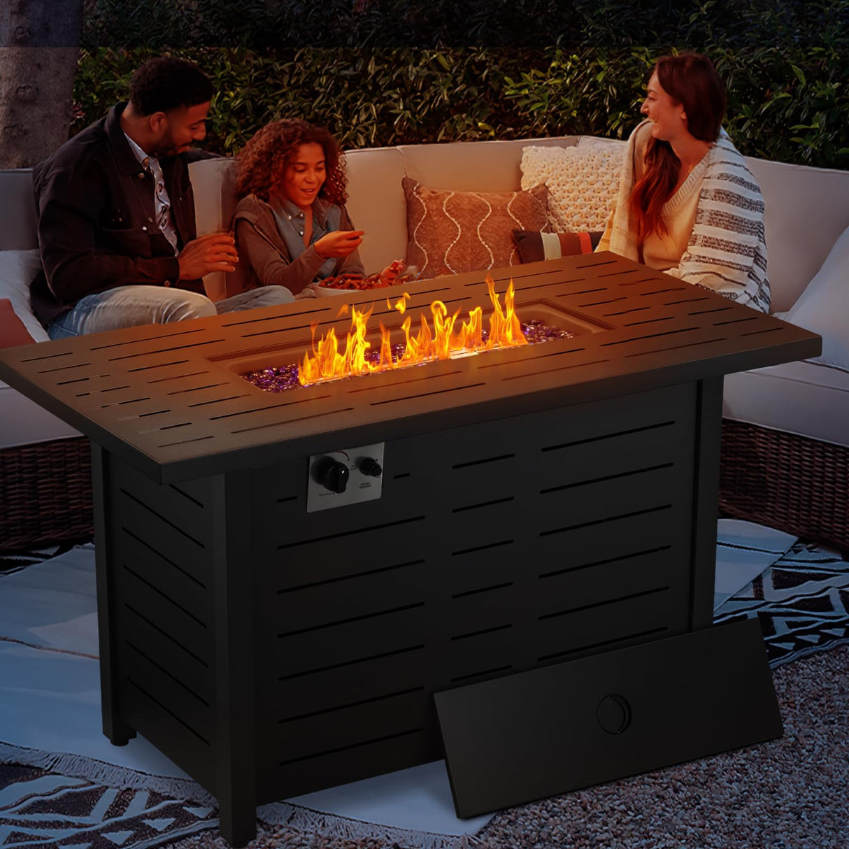 Xbeauty Fire Pit Propane Gas FirePit Table 43" Outdoor Fire Pit Rectangular Tabletop with Lid, Rain Cover, for Outside Garden Backyard Deck Patio Xbeauty