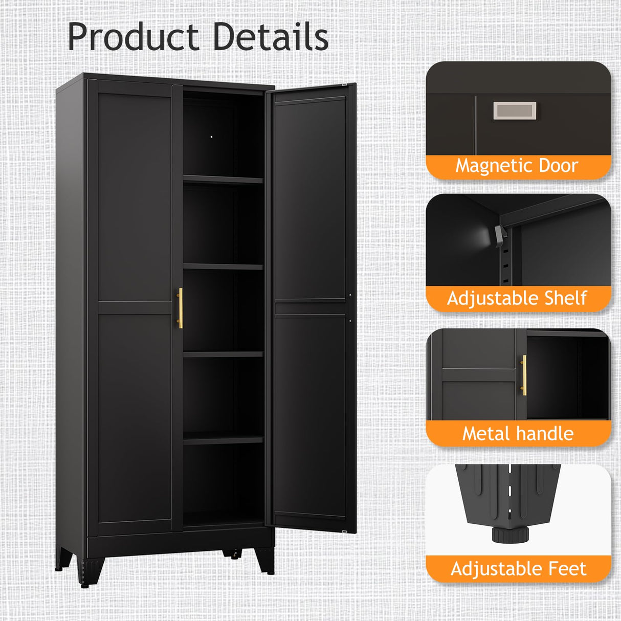 PAOFIN 71" Tall Metal Pantry Storage Cabinet with Doors and 4 Adjustable Shelves, Black Kitchen Food Pantry Cabinets, Tall Freestanding Cupboard for Kitchen, Dining Room or Living Room, Black PAOFIN