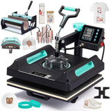 Specraft 11-in-1 Combo Heat Press, 15x15 360° Swing-Away Digital Sublimation Machine for T-Shirts Mugs Hats Plates Shoes, Green Black SPECRAFT