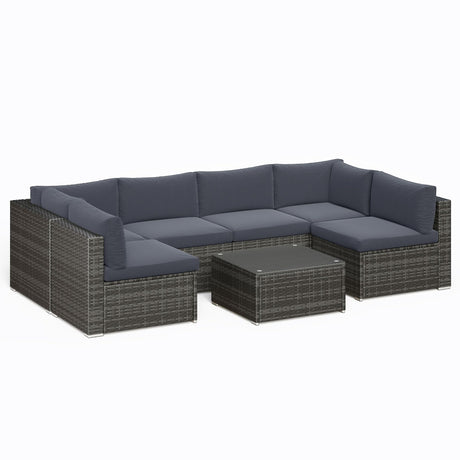 May in Color 7-Piece Modular Outdoor Sectional Wicker Patio Furniture Set with Coffee Table for Porch Balcony Backyard, Dark Grey May in Color