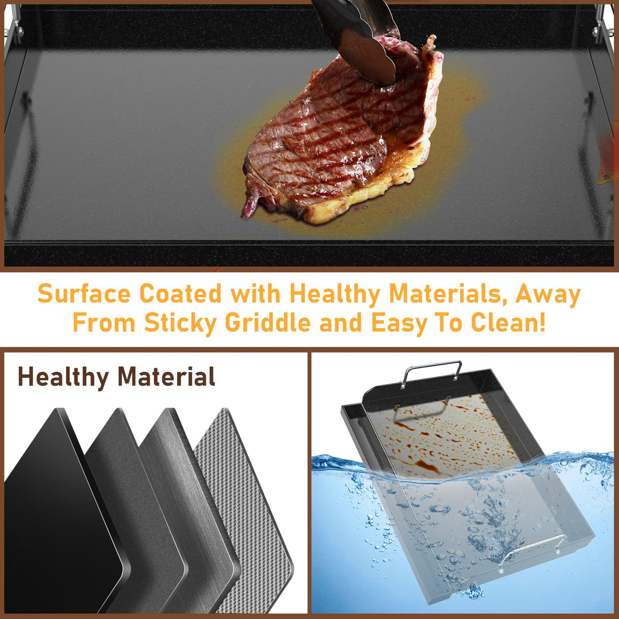 Utheer 17" x 13" Nano-Ceramic Nonstick Griddle for Gas & Charcoal Grills – Universal Flat Top Griddle with Grease Groove/Reinforced Ridges/High Sidewalls, Perfect for Healthy Cooking,Parties & Camping Utheer