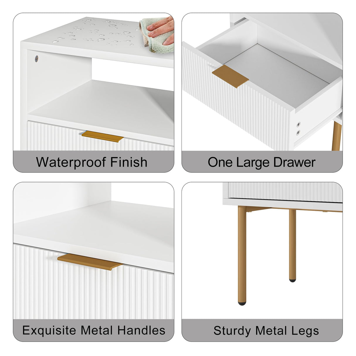 AEPOALUA Nightstand,Modern Bedside Table with Gold Frame,White Night Stand,Bedside Furniture,Small End Table with Drawer and Shelf for Bedroom,Living Room AEPOALUA