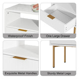 AEPOALUA Nightstand,Modern Bedside Table with Gold Frame,White Night Stand,Bedside Furniture,Small End Table with Drawer and Shelf for Bedroom,Living Room AEPOALUA