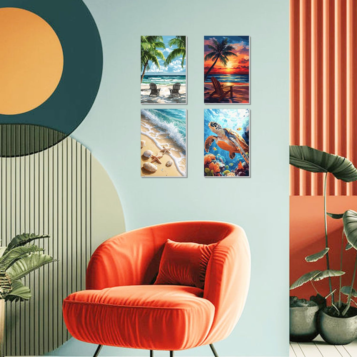 4 Pack Framed Paint by Numbers Kit for Adults Beginner Canvas Painting by Numbers for Adults Beach Easy Adult Paint by Number Kits with Frame Sea Turtle Watercolor Painting by Number 8x12 Inch obterie