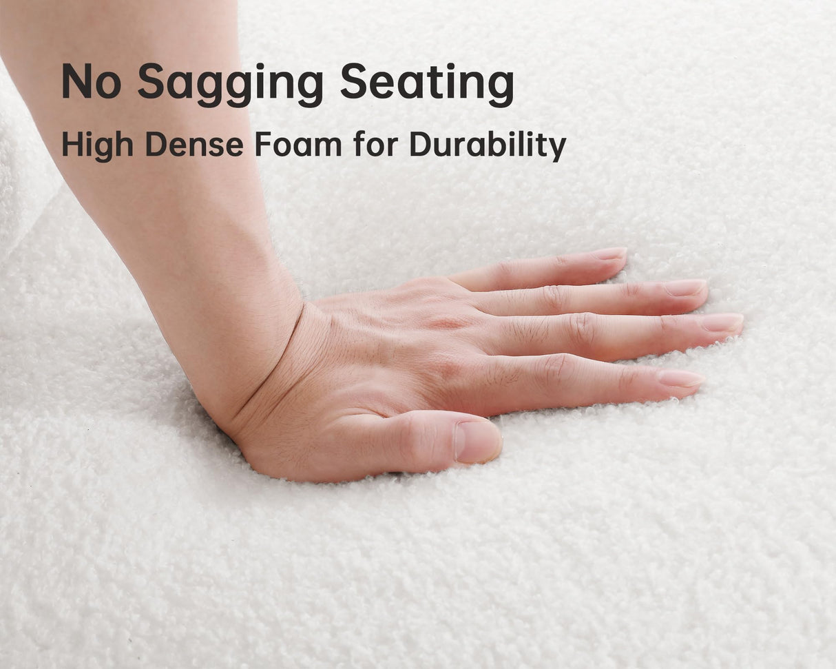 Morden Fort Modern Cloud Couch - 3 Seater Boucle Sofa with Crescent Wood Legs, Ultra-Thick High Resilience Cushion with 3 Matching Pillows Upholyster Comfy Couch Sofa for Living Room - Off White Morden Fort