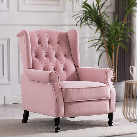 Artechworks Velvet Tufted Push Back Arm Accent Chair Recliner Single Reclining for Adjustable Club Chair Home Padded Seating Living Room Lounge Modern Sofa,Pink Artechworks