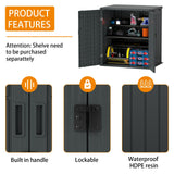 Outdoor Storage Cabinet with 2 Shelves, Waterproof Resin Horizontal Tool Shed, Lockable 15 cuft. Storage Shed for Patio, Garden, Yard, Grey ZYJOYY