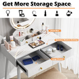 Furmax Vanity Desk Makeup Vanity Table with Lighted Mirror Vanity Set with Modern Desktop, Soft Cushioned Stool, 4 Storage Drawers, 3 Colors Mirror Brightness Adjustable (White) Furmax