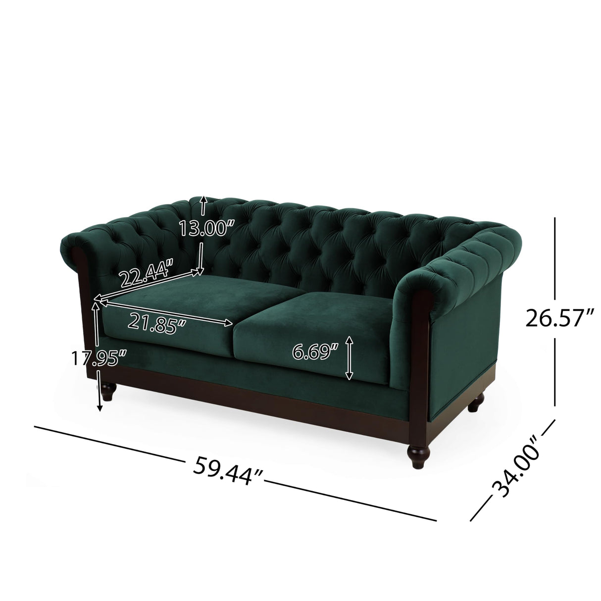 Merax Velvet Chesterfield Sofa, Retro Style Upholstered 3 Seater Leather Couch Rolled Arm for Living Room Bedroom Office, Dark Green Merax