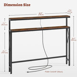 FAVOOSTY 5.9" Narrow Console Table with Led 46.8" Industrial Entryway Table with Storage Shelves, Thin Sofa Table for Living Room, Hallway, Entry Way, Foyer, Kitchen, Rustic Brown&Black FAVOOSTY