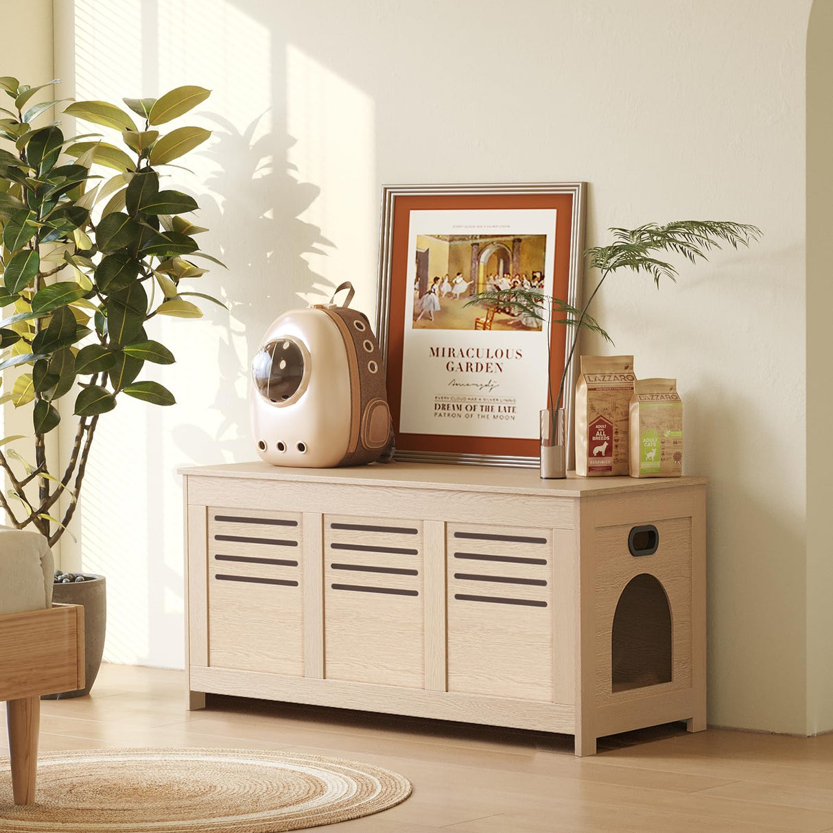 DINZI LVJ Litter Box Enclosure, Flip Top Litter Box Furniture, Hidden Cat Washroom, Wooden Cat House, End Table, 39.4" L x 19.7" W x 19.7" H, Good Ventilation, Easy to Assemble, Natural DINZI LVJ