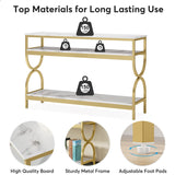 Tribesigns 3-Tier Console Table, 55 inch Sofa Table with Open Storage Shelves, Narrow Long Hallway/Entryway Table with Faux Marble Top for Home Living Room Entryway, White & Gold Tribesigns