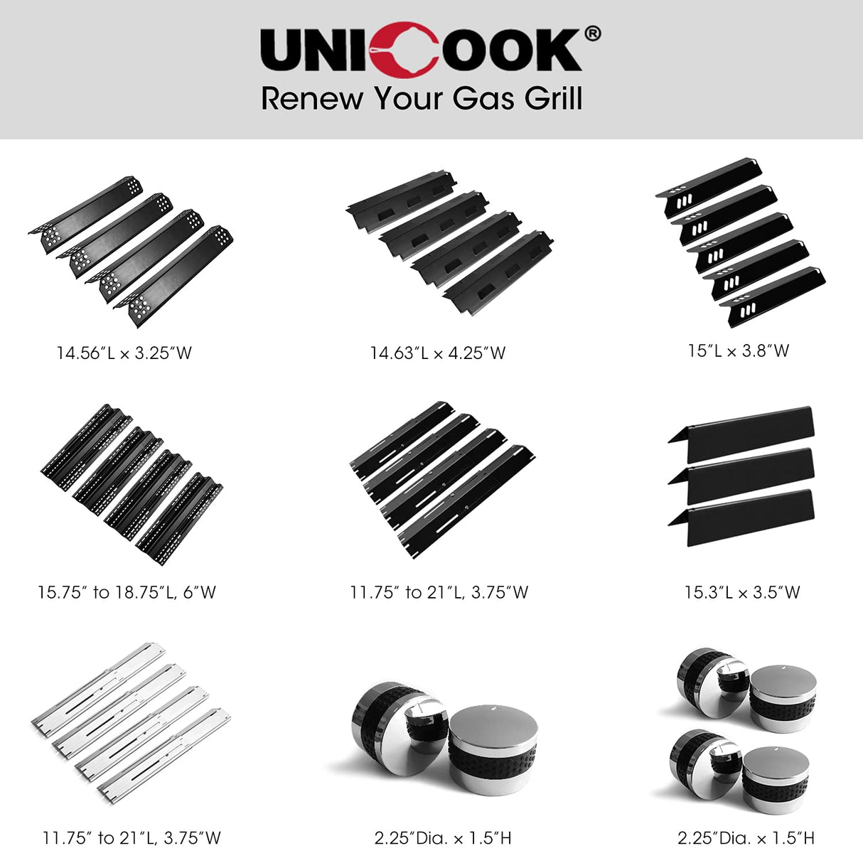 Unicook Universal Replacement Heavy Duty Adjustable Porcelain Steel Heat Plate Shield, Heat Tent, Flavorizer Bar, Burner Cover, Flame Tamer for Gas Grill, Extends from 11.75" up to 21" L, 4 Pack Unicook