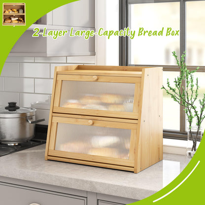 BMOSU Large Bread Box for Kitchen Countertop Double Layer Bread Box Farmhouse Bamboo Bread Box Self-Assembling (Natural) - WoodArtSupply