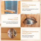 COSTWAY 1-2 Person Far Infrared Wooden Sauna Room, Canadian Hemlock Indoor Low EMF Sauna with Oxygen Ionizer, 9 Carbon Heaters, 4 Light Strips, Tempered Glass Door, Personal Sauna for Home COSTWAY