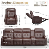 Recliner Sofa, 4 Seater Massage Reclining Loveseat Sofa Sets, 2 Single Power Recliner Chairs Heat & Massage, Heavy Weight Capacity, RV Clearance Love Seat Couch with Console, USB, Type C Port Aotolo