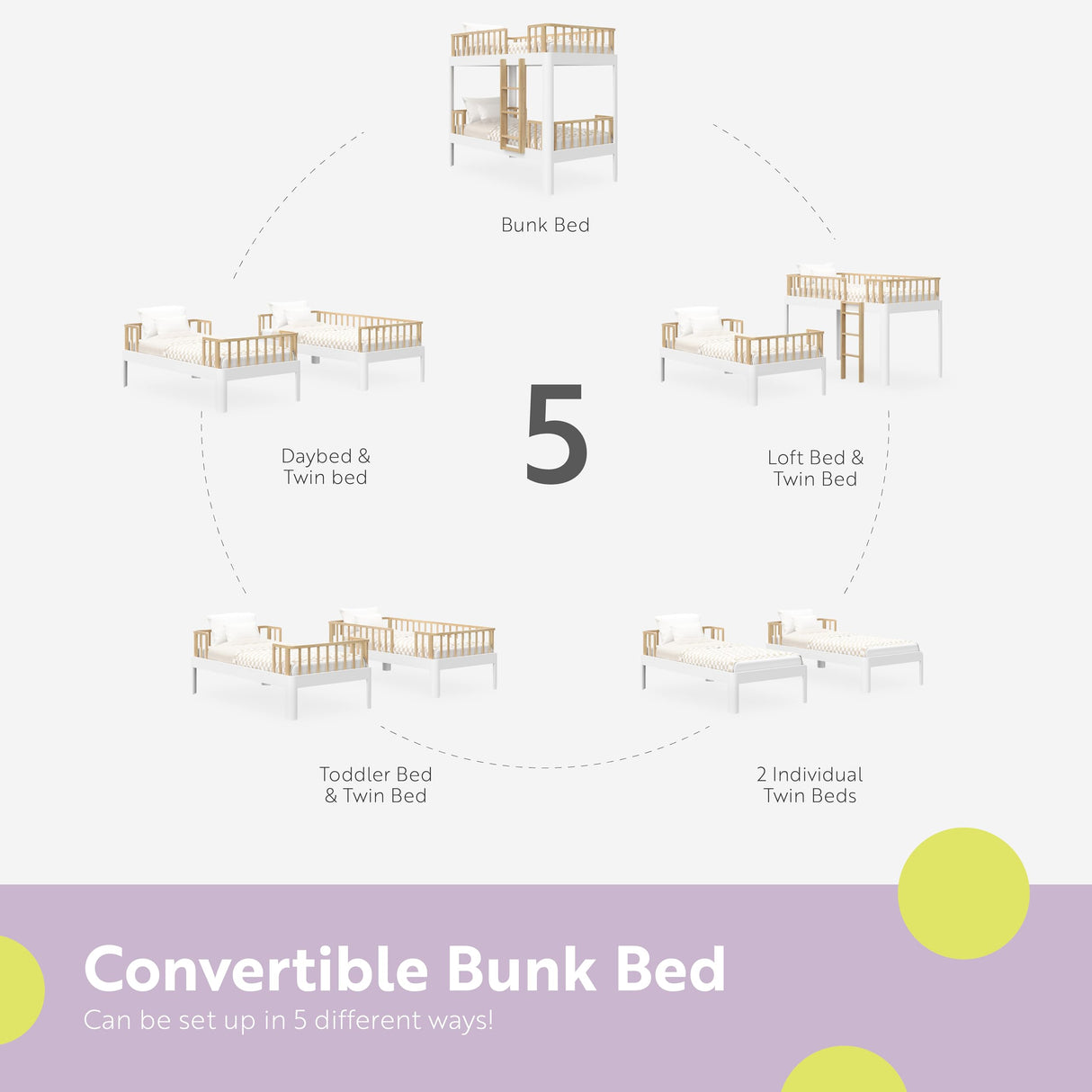 Storkcraft Next Santos Twin-Over-Twin 5-in-1 Convertible Bunk Bed (White with Natural) STORKCRAFT