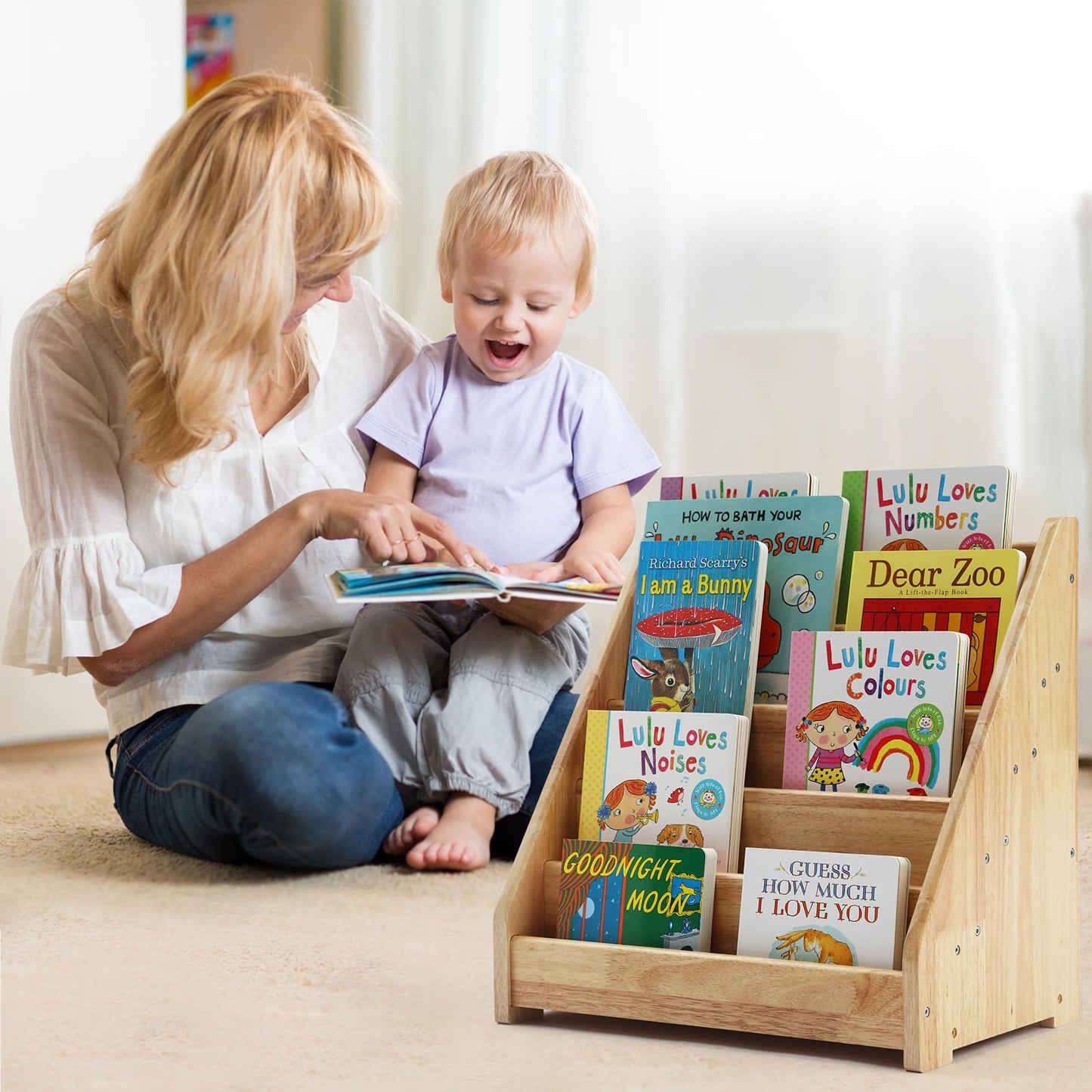 Nuoex 5-Tier Wooden Montessori Bookshelf with Chalkboard for Toddlers - WoodArtSupply