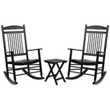 MUPATER Outdoor Rocking Chair Set 3-Piece Patio Wooden Rocker Bistro Set with Foldable Table and Curved Seat, Black MUPATER