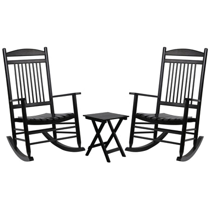 MUPATER Outdoor Rocking Chair Set 3-Piece Patio Wooden Rocker Bistro Set with Foldable Table and Curved Seat, Black - WoodArtSupply