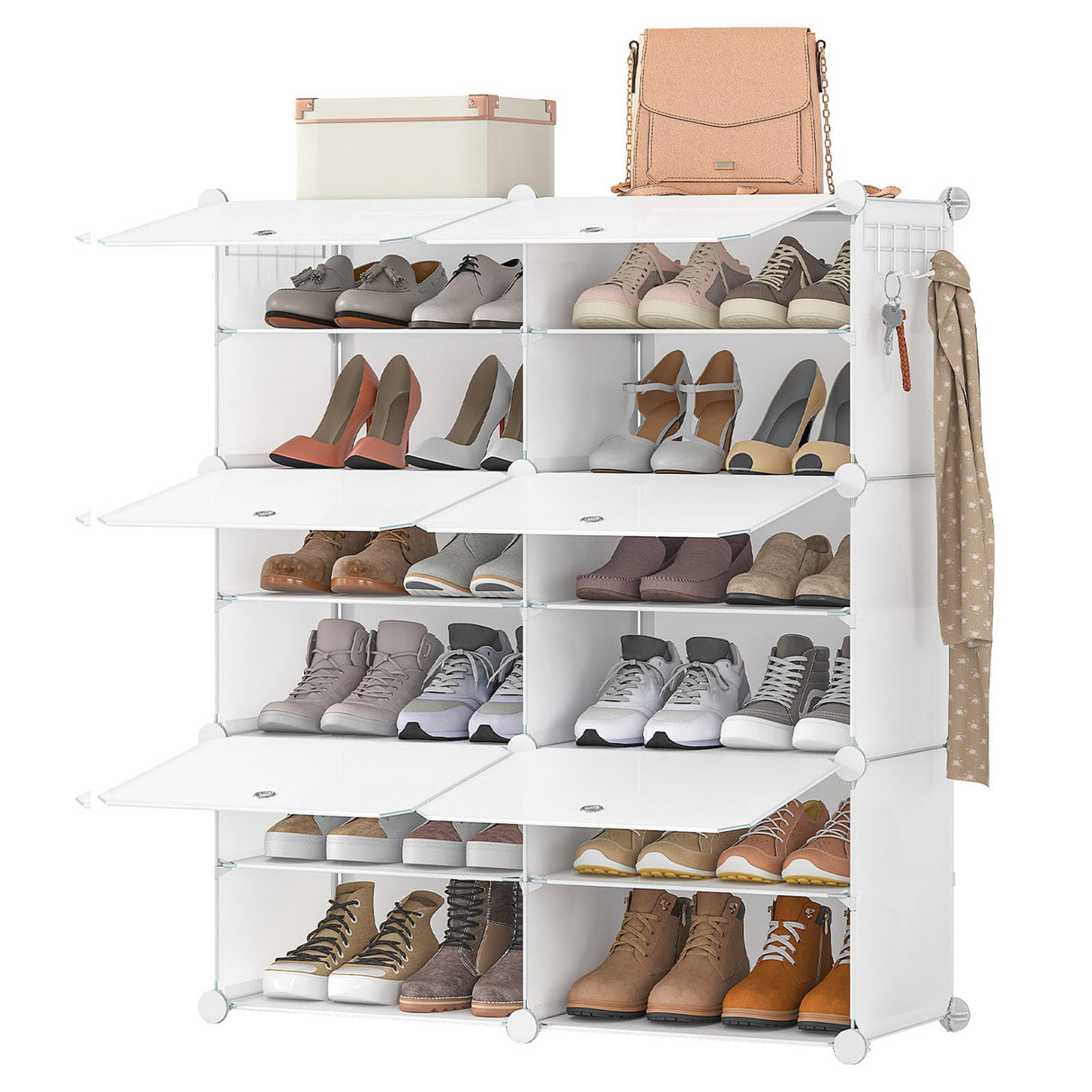 HOOBRO Shoe Rack, 6 Cubes Shoe Organizer with Doors, Plastic Panel Shoe Storage Cabinet for 24 Pairs of Shoes, for Closet, Entryway, Hallway, White WT26SC01G1 HOOBRO