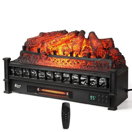 TURBRO Eternal Flame 26-Inch Infrared Quartz Electric Fireplace Log Heater, Realistic Pinewood Logs, Adjustable Flame Colors, Remote Control, Thermostat, Timer, EF26-PB, 1500W TURBRO