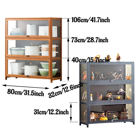 Small Curio Display Cabinet Wood with Acrylic Doors Display Case for Collectibles Figures Storage Shelves for Bedroom Storage Cabinet Toy Organizers Rack & Kids Bookcase,Brown,3 Tier_Flip Up Door NENAGGE