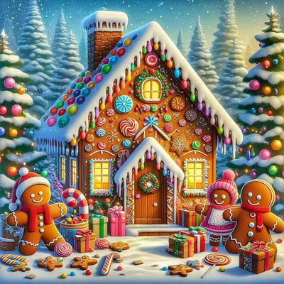 Mrnsiet Chirstmas Diamond Painting Kits for Adults, Candy House Diamond Art Kit for Beginners, DIY Full Drill Winter Painting Gem Art Painting Kits 14x14Inch