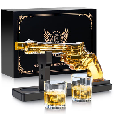 LUXULISH Whiskey Gun Decanter Sets for Men, Liquor Decanter Set with Two Shot Glasses, Cool Birthday Anniversary Stuff Gifts for Him, Dispenser for Liquor Vodka