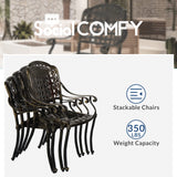 SOCIALCOMFY 5-Piece Outdoor Patio Dining Set, All-Weather Cast Aluminum Furniture Conversation Set, Include 4 Cushioned Chairs and a 38.5” Round Table with Umbrella Hole for Balcony, Lawn, Khaki SOCIALCOMFY