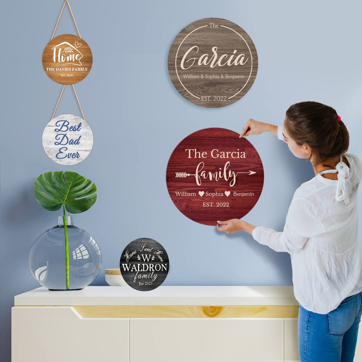 Custom Wood Sign Prsonalized Text Business 3D Home Decor, Personalized Rustic Plaque Board Hanging Wooden Name Sign for Wall Art, Customized Signs Plank Decoration Gifts for Wedding Family Farmhouse Kitchen, Round PFTPOW